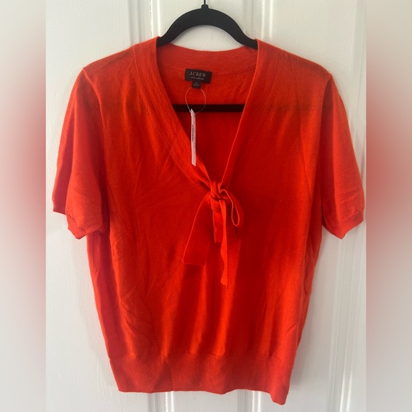 J. Crew Sweaters - NWT! Jcrew Cashmere Red Short-Sleeved Top with Tie at Neck - XL